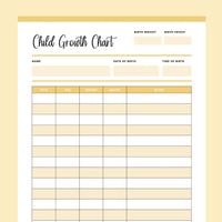 Printable Child Growth Tracking Chart - Yellow