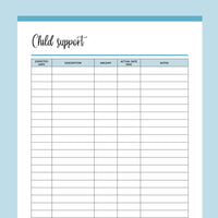 Printable Child Support Payment Tracking Sheet - Blue