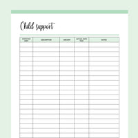 Printable Child Support Payment Tracking Sheet - Green