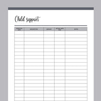 Printable Child Support Payment Tracking Sheet - Grey