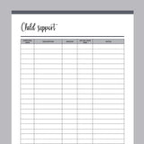 Printable Child Support Payment Tracking Sheet - Grey