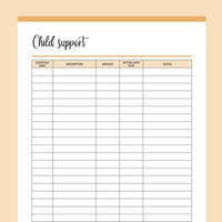 Printable Child Support Payment Tracking Sheet - Orange