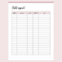 Printable Child Support Payment Tracking Sheet
