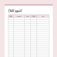 Printable Child Support Payment Tracking Sheet - Pink
