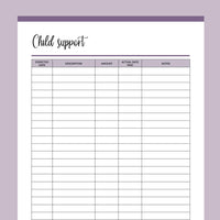 Printable Child Support Payment Tracking Sheet - Purple
