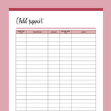Printable Child Support Payment Tracking Sheet - Red