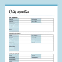 Printable Childs Information Documents - Blue