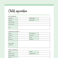 Printable Childs Information Documents - Green