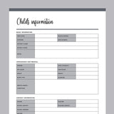 Printable Childs Information Documents - Grey