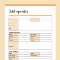 Printable Childs Information Documents – Plan Print Land