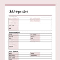 Printable Childs Information Documents – Plan Print Land