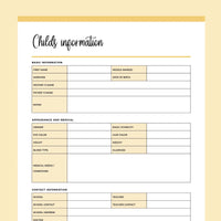Printable Childs Information Documents - Yellow