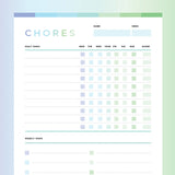 Printable Chore Chart For Kids - Green and Blue Rainbow