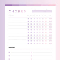 Printable Chore Chart For Kids - Pink and Purple Rainbow