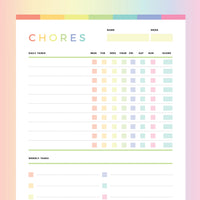Printable Chore Chart For Kids - Rainbow