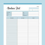 Printable Class Attendance Sheet - Blue