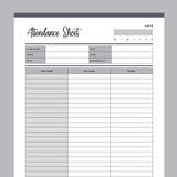 Printable Class Attendance Sheet - Grey