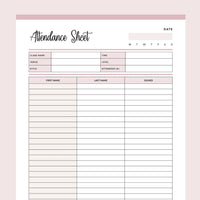 Printable Class Attendance Sheet - Pink
