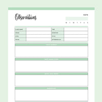 Printable Class Observations - Green