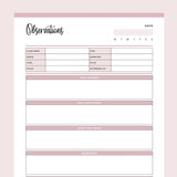 Printable Class Observations - Pink