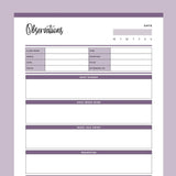 Printable Class Observations - Purple