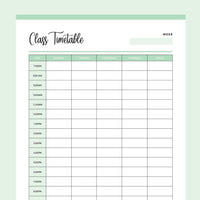 Printable Class Timetable -  Green