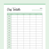 Printable Class Timetable -  Green