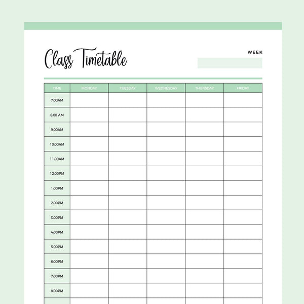 Regular Timetable Free Printable Timetable