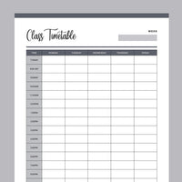 Printable Class Timetable -  Grey