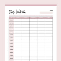 Printable Class Timetable -  Pink