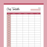 Printable Class Timetable -  Red