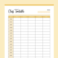 Printable Class Timetable -  Yellow