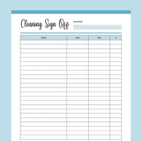 Printable Cleaning Company Sign Off Form - Blue