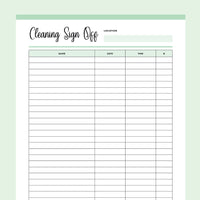 Printable Cleaning Company Sign Off Form - Green