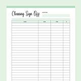 Printable Cleaning Company Sign Off Form - Green