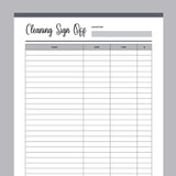 Printable Cleaning Company Sign Off Form - Grey