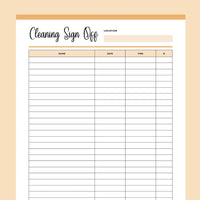 Printable Cleaning Company Sign Off Form - Orange