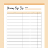 Printable Cleaning Company Sign Off Form - Orange