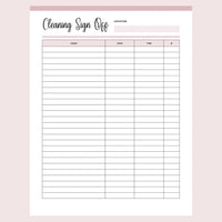 Printable Cleaning Company Sign Off Form