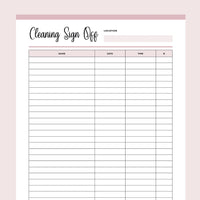 Printable Cleaning Company Sign Off Form - Pink