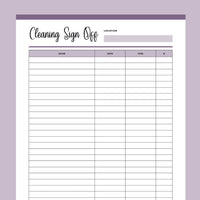 Printable Cleaning Company Sign Off Form - Purple