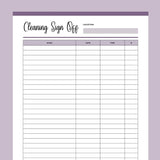 Printable Cleaning Company Sign Off Form - Purple