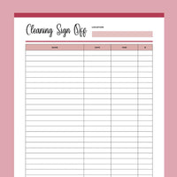 Printable Cleaning Company Sign Off Form - Red