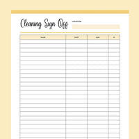 Printable Cleaning Company Sign Off Form - Yellow