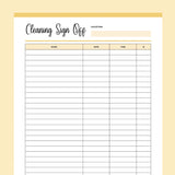 Printable Cleaning Company Sign Off Form - Yellow