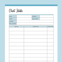 Printable Client Intake Form - Blue