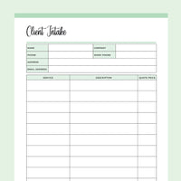Printable Client Intake Form - Green