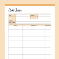 Printable Client Intake Form - Orange