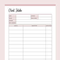 Printable Client Intake Form - Pink