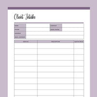 Printable Client Intake Form - Purple